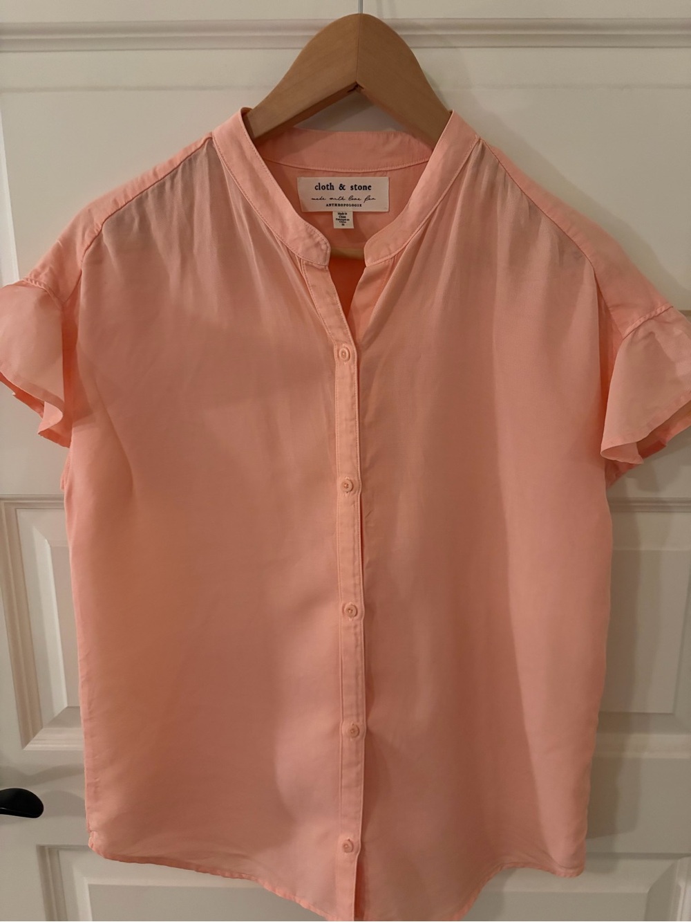Anthropologie Peach Button-Front Short-Sleeve Blouse